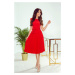 Červené midi šaty s krátkým rukávem a skládanou sukní