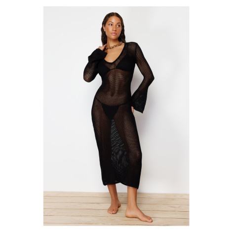 Trendyol Black Fitted Maxi Knitted Knitwear effect Beach Dress