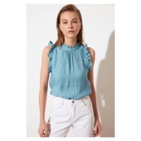 Trendyol Blue Ruffle Detail Sleeveless Woven Blouse