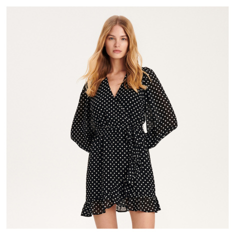 Reserved - Minišaty s překládaným výstřihem - Černý