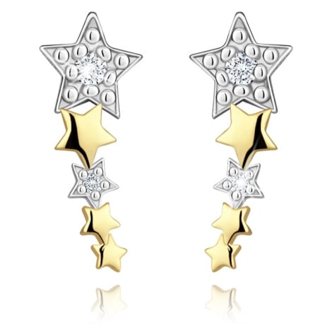 Puzetové náušnice v kombinovaném 375 zlatě - zmenšující se hvězdy s čirými zirkony Šperky eshop