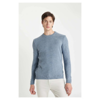 DEFACTO Men's Blue Standard Fit Regular Cut Crew Neck Jacquard Aviator Sweater