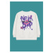 Trendyol Ecru*001 Boy's Back Printed Crew Neck Cotton Knitted Sweatshirt