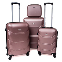 Rogal Zlato-růžová sada 4 luxusních skořepinových kufrů 