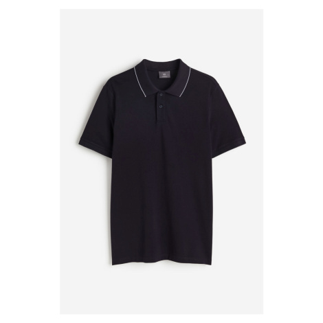 H & M - Bavlněné tričko's límečkem Slim Fit - modrá H&M