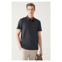 Avva Men's Anthracite 100% Cotton Knitted Regular Fit 3 Snaps Polo Neck T-shirt