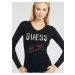 Černý dámský svetr s nápisem s ozdobnými detaily Guess Logo V Neck