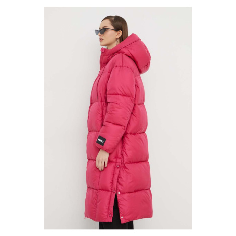 Bunda HUGO dámská, růžová barva, zimní, oversize Hugo Boss