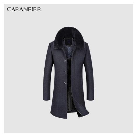 Zimní pánská kabát dlouhý z vlny s plyšovým límcem CARANFLER