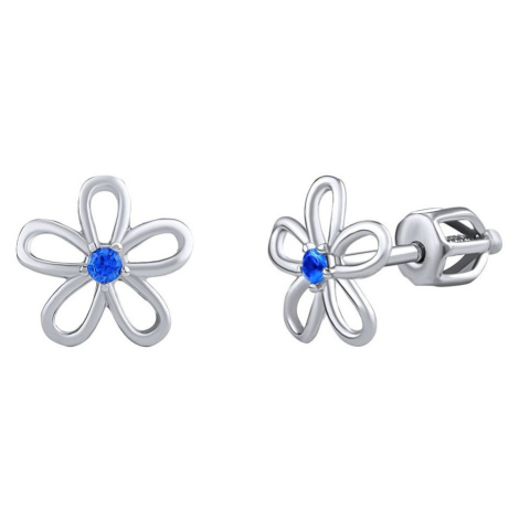 Silvego Stříbrné náušnice - květ s modrým zirkonem na šroubek SILVEGOB31857SBDB