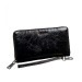 Women's black leather wallet with a handle