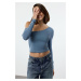 Trendyol Indigo One Shoulder Cotton Slim Fit Crop Knitted Blouse