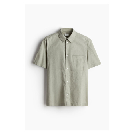 H & M - Košile z lněné směsi's krátkým rukávem Loose Fit - zelená H&M