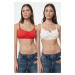 Trendyol Red-White 2-Pack Covered Ribbon/Bow Non-wired Cupless Bralette Knitted Bra