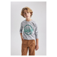 DEFACTO Boy's Crew Neck Printed Long Sleeve T-Shirt