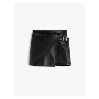 Koton Leather Look Shorts Skirt with Elastic Waist Belt Detail