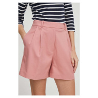 Kraťasy Tommy Hilfiger dámské, růžová barva, hladké, high waist, WW0WW41380