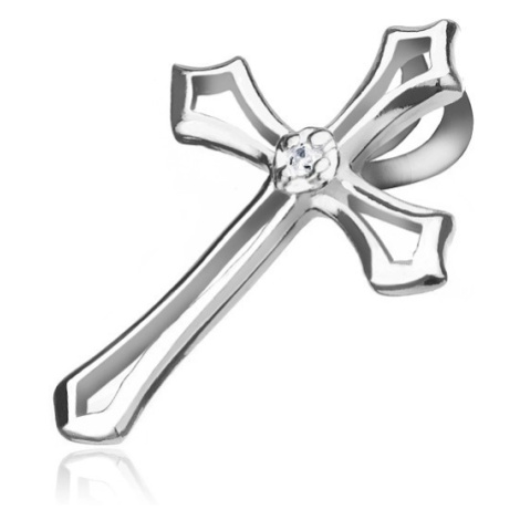 Přívěsek ze stříbra 925 - kontura kříže s čirým kamínkem Šperky eshop