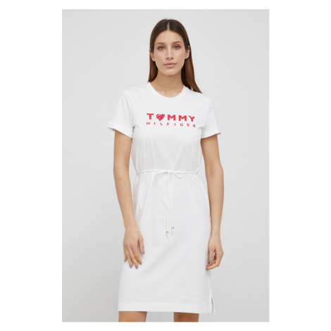Bavlněné šaty Tommy Hilfiger bílá barva, mini, jednoduchý | Modio.cz
