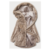 Béžová kožešinová bunda s kapucí (B8049-12)