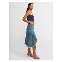 Dilvin 80547 Tint Wash Asymmetrical Denim Skirt-Tint