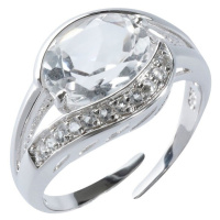Nastavitelný stříbrný prsten s křišťály a oválným kamínkem