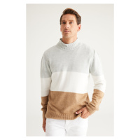 AC&Co / Altınyıldız Classics Men's Grey-camel Standard Fit Normal Cut Half Turtleneck Raised Sof