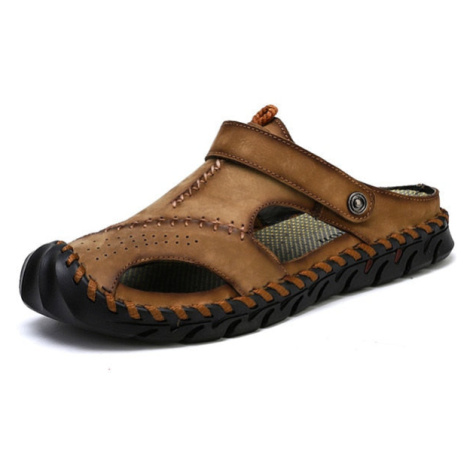 Pánské kožené pantofle prošívané sandály trekové MIXI FASHION