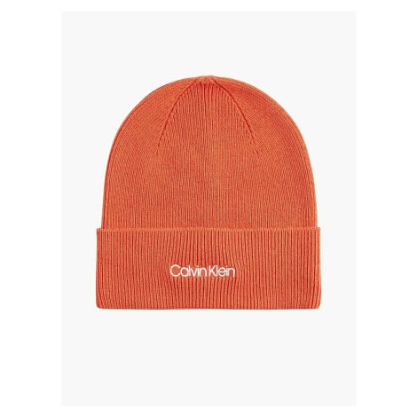 Oranžová dámská zimní čepice s příměsí vlny a kašmíru Calvin Klein