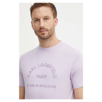 Bavlněné tričko Karl Lagerfeld fialová barva, s aplikací, 542224.755081