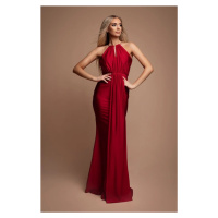 Červené přiléhavé šaty s kovovou aplikací