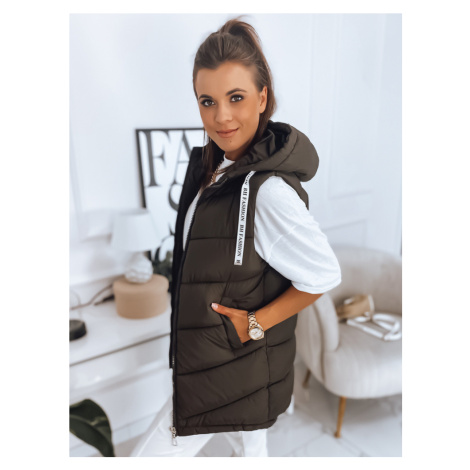 Kávová dámská dlouhá prošívaná vesta s kapucí TY2911 DStreet