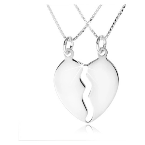 Stříbrný náhrdelník 925, dva řetízky, dvojpřívěsek ve tvaru rozpůleného srdce Šperky eshop