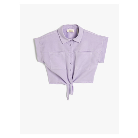 Koton Crop Shirt with Front Tie Detail, Short Sleeves and Pockets Modal Fabric