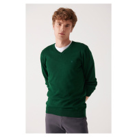 Avva Men's Green V-Neck Wool Blended Regular Fit Knitwear Sweater
