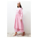 Trendyol Pink Front Detailed Plain Woven Dress