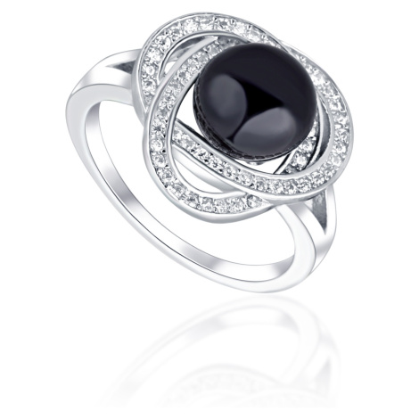 JwL Luxury Pearls Okouzlující prsten s černou perlou a zirkony JL0760 52 mm