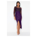 Trendyol Purple Tulle Detailed Knitted Elegant Evening Dress