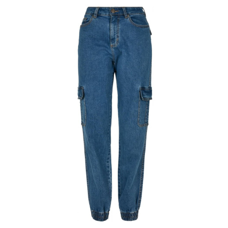 Ladies Organic Stretch Denim Cargo Pants - clearblue washed Urban Classics