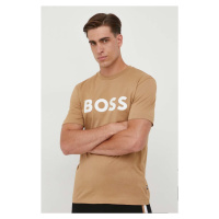 Bavlněné tričko BOSS béžová barva, s potiskem, 50495742