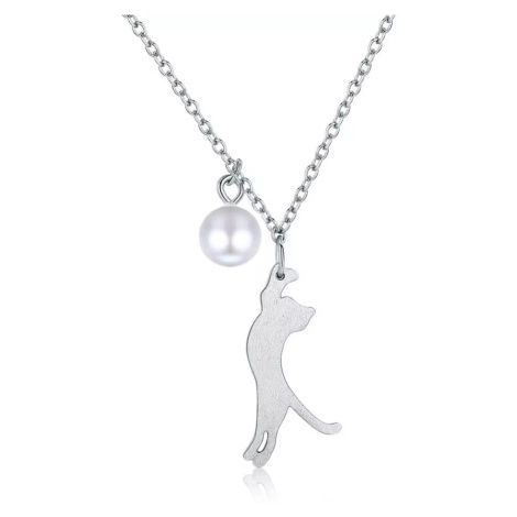 Linda's Jewelry Stříbrný náhrdelník Kočka s perlou Ag 925/1000 INH202