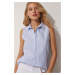 Happiness İstanbul Women's Blue White Thin Striped Sleeveless Poplin Shirt