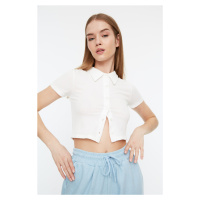 Trendyol White Polo Neck Ribbed Slim Fit Knitted Blouse