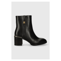 Kožené kotníkové boty Tommy Hilfiger FEMININE TH HARDWARE MID BOOTIE dámské, černá barva, na pod