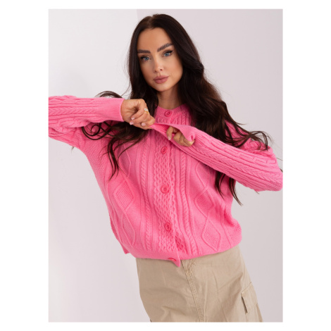 Růžový pletený svetr na knoflíky Fashionhunters