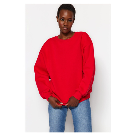 Trendyol Red Oversize/Comfortable fit Basic Crew Neck Thick/Polarized Knitted Sweatshirt