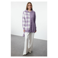 Trendyol Lilac Plaid Polo Neck Knitwear Sweater