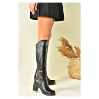 Fox Shoes Black Genuine Leather Women's Low Heeled Daily Boots