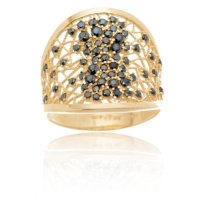Luxusní prsten ze žlutého zlata s černými zirkony PR0674F + DÁREK ZDARMA