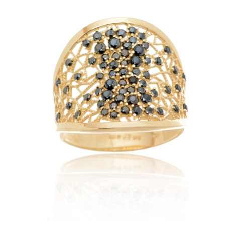 Luxusní prsten ze žlutého zlata s černými zirkony PR0674F + DÁREK ZDARMA Ego Fashion